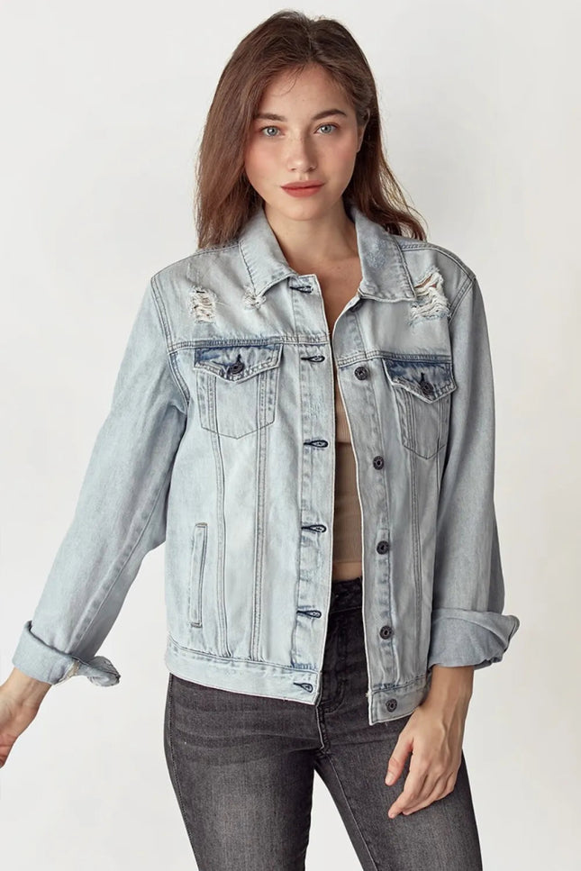 RISEN Distressed Button Up Jacket - THE AMERICAN BLUE