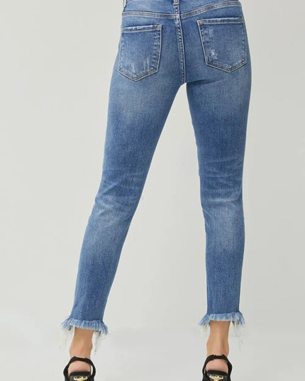 RISEN Distressed Frayed Hem Slim Jeans - THE AMERICAN BLUE
