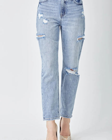 RISEN Distressed Slim Cropped Jeans - THE AMERICAN BLUE