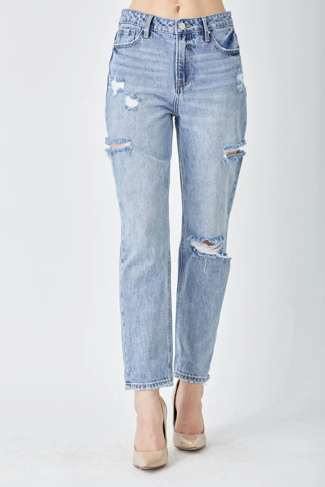 RISEN Distressed Slim Cropped Jeans - THE AMERICAN BLUE