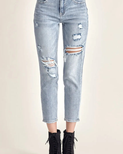 RISEN Distressed Slim Cropped Jeans - THE AMERICAN BLUE