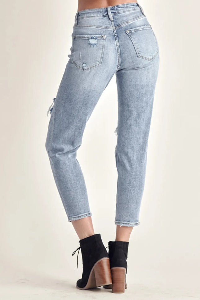RISEN Distressed Slim Cropped Jeans - THE AMERICAN BLUE