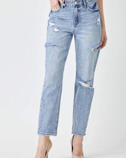 RISEN Distressed Slim Cropped Jeans - THE AMERICAN BLUE