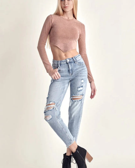 RISEN Distressed Slim Cropped Jeans - THE AMERICAN BLUE