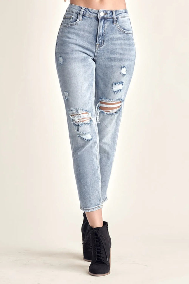 RISEN Distressed Slim Cropped Jeans - THE AMERICAN BLUE