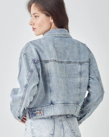 RISEN Full Size Button Down Cropped Denim Jacket - THE AMERICAN BLUE