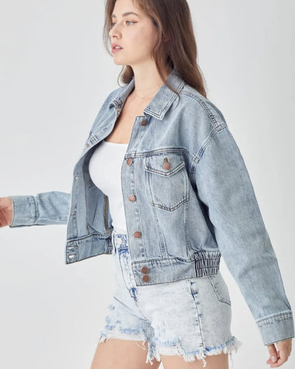 RISEN Full Size Button Down Cropped Denim Jacket - THE AMERICAN BLUE
