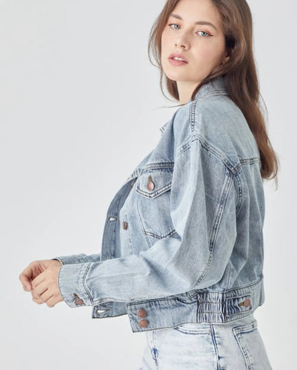 RISEN Full Size Button Down Cropped Denim Jacket - THE AMERICAN BLUE