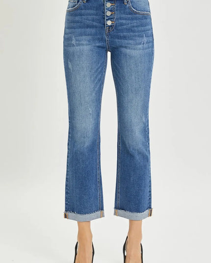 RISEN Full Size Button Fly Cropped Bootcut Jeans - THE AMERICAN BLUE