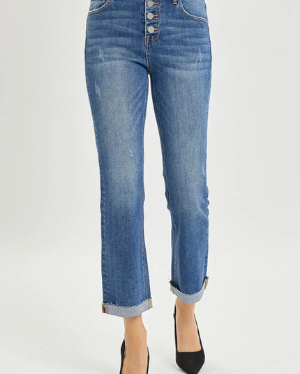 RISEN Full Size Button Fly Cropped Bootcut Jeans - THE AMERICAN BLUE