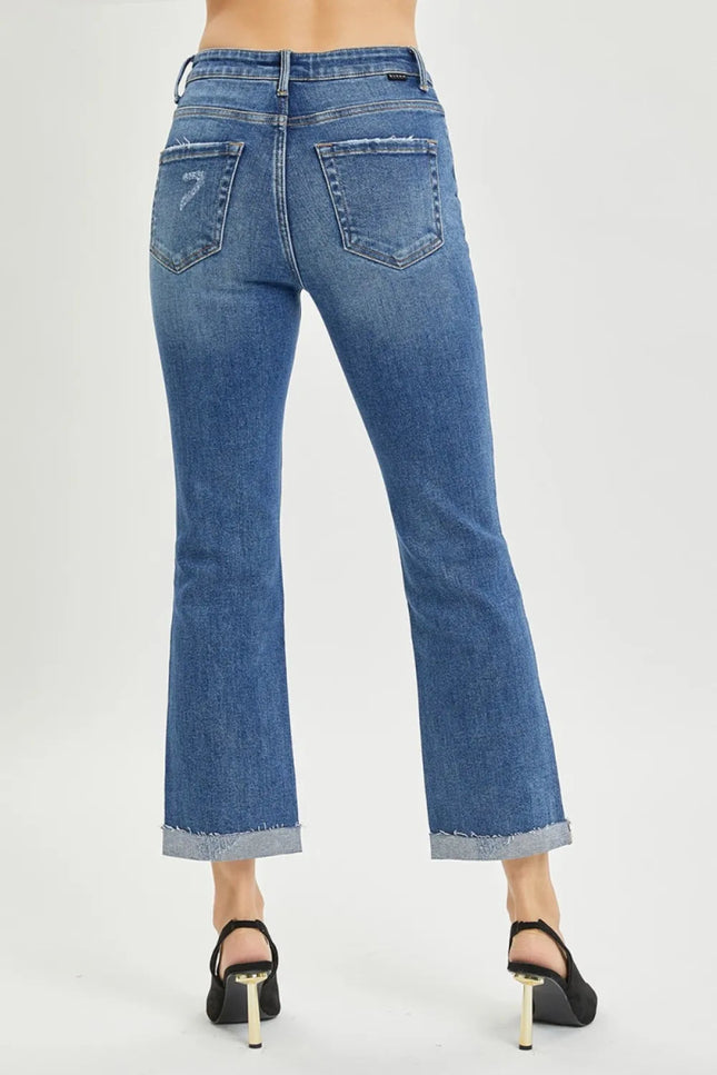 RISEN Full Size Button Fly Cropped Bootcut Jeans - THE AMERICAN BLUE