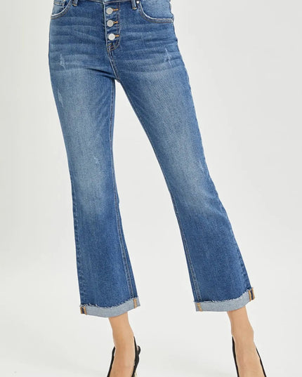 RISEN Full Size Button Fly Cropped Bootcut Jeans - THE AMERICAN BLUE