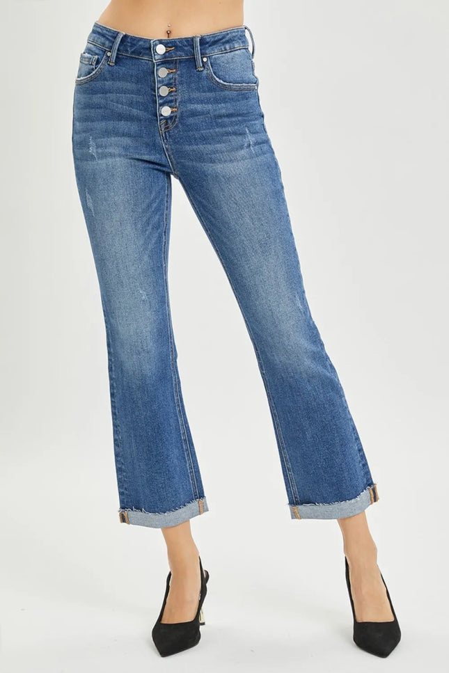 RISEN Full Size Button Fly Cropped Bootcut Jeans - THE AMERICAN BLUE