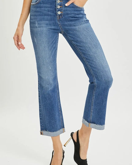 RISEN Full Size Button Fly Cropped Bootcut Jeans - THE AMERICAN BLUE