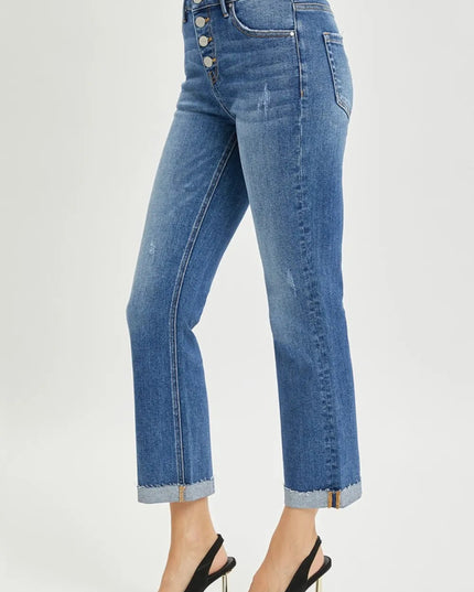 RISEN Full Size Button Fly Cropped Bootcut Jeans - THE AMERICAN BLUE