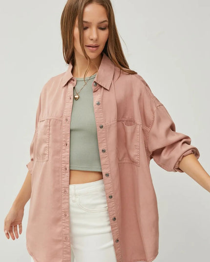 RISEN Full Size Button Up Long Sleeve Denim Shirt - THE AMERICAN BLUE