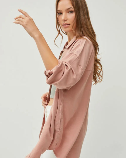 RISEN Full Size Button Up Long Sleeve Denim Shirt - THE AMERICAN BLUE