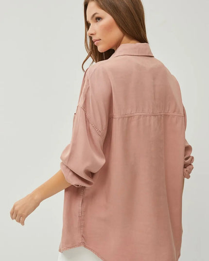 RISEN Full Size Button Up Long Sleeve Denim Shirt - THE AMERICAN BLUE
