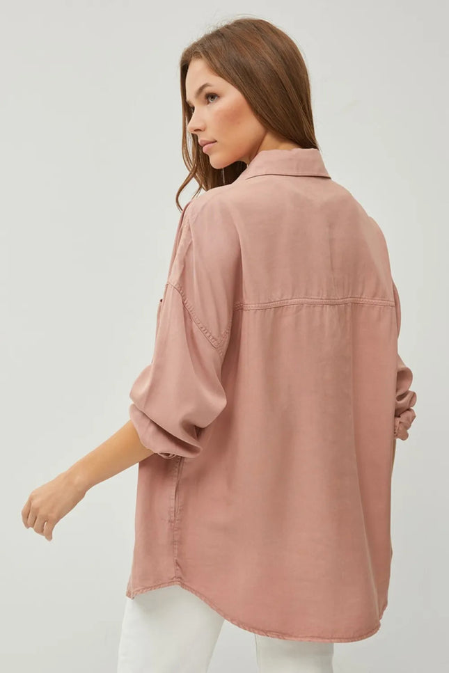 RISEN Full Size Button Up Long Sleeve Denim Shirt - THE AMERICAN BLUE