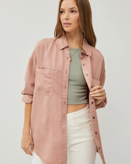 RISEN Full Size Button Up Long Sleeve Denim Shirt - THE AMERICAN BLUE