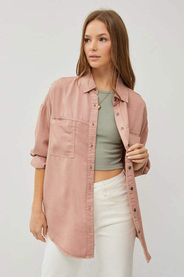 RISEN Full Size Button Up Long Sleeve Denim Shirt - THE AMERICAN BLUE