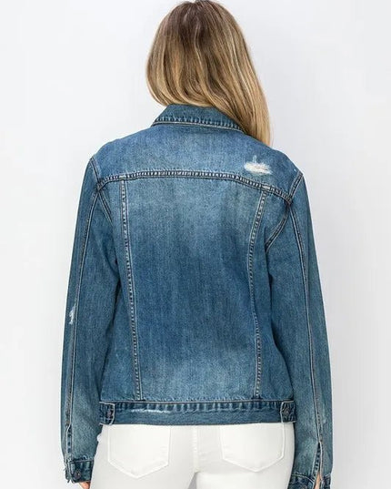 RISEN Full Size Distressed Button Up Jacket - THE AMERICAN BLUE