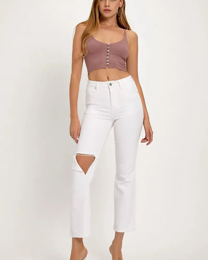 RISEN Full Size Distressed Cropped Straight Jeans - THE AMERICAN BLUE