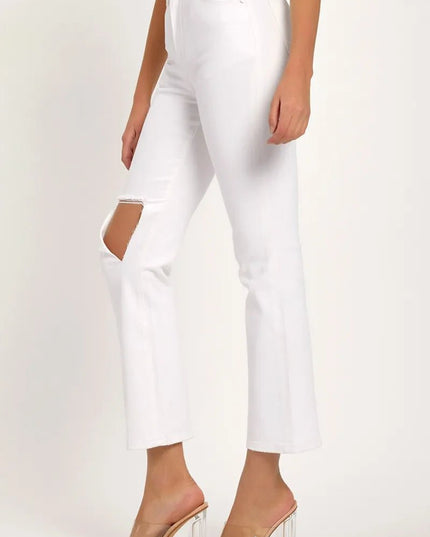 RISEN Full Size Distressed Cropped Straight Jeans - THE AMERICAN BLUE