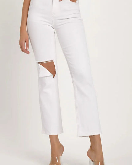 RISEN Full Size Distressed Cropped Straight Jeans - THE AMERICAN BLUE