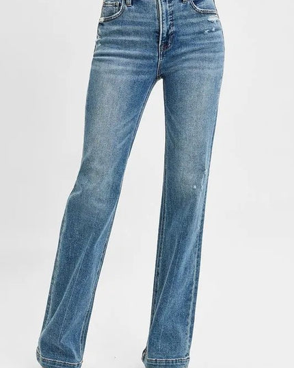 RISEN Full Size Distressed Detail Bootcut Jeans Plus Size - THE AMERICAN BLUE