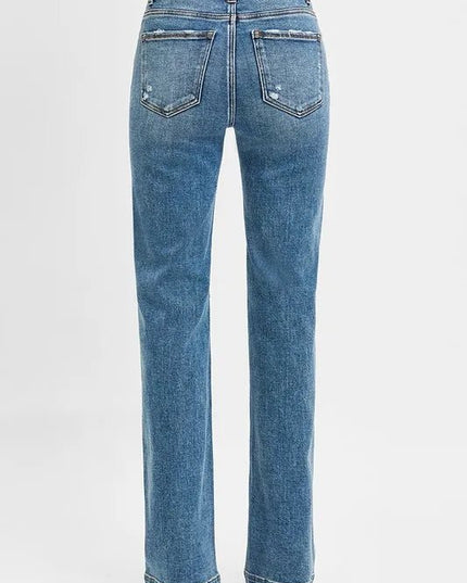 RISEN Full Size Distressed Detail Bootcut Jeans Plus Size - THE AMERICAN BLUE