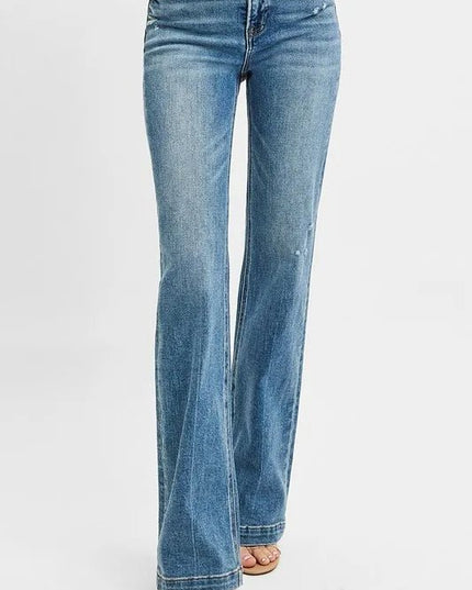 RISEN Full Size Distressed Detail Bootcut Jeans Plus Size - THE AMERICAN BLUE