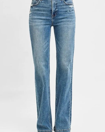 RISEN Full Size Distressed Detail Bootcut Jeans Plus Size - THE AMERICAN BLUE