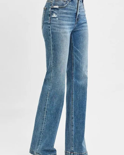 RISEN Full Size Distressed Detail Bootcut Jeans Plus Size - THE AMERICAN BLUE