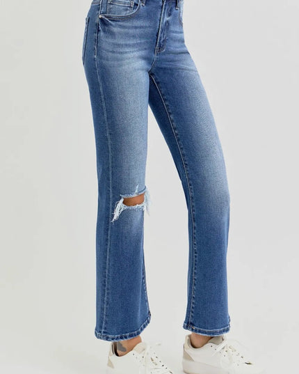RISEN Full Size Distressed High Rise Crop Flare Jeans - THE AMERICAN BLUE