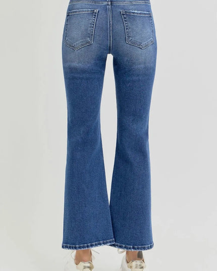 RISEN Full Size Distressed High Rise Crop Flare Jeans - THE AMERICAN BLUE
