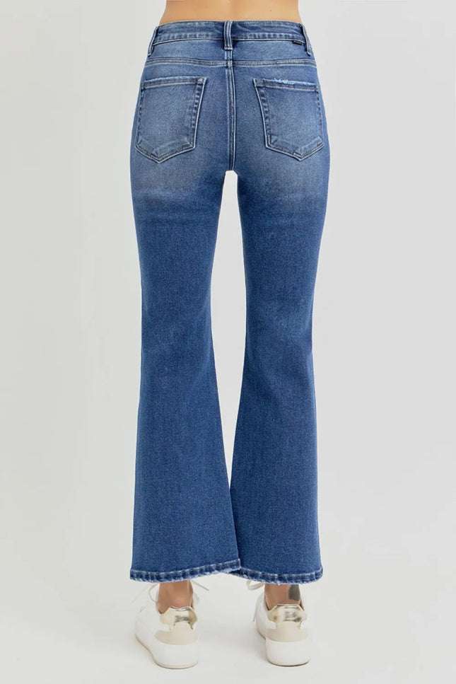 RISEN Full Size Distressed High Rise Crop Flare Jeans - THE AMERICAN BLUE
