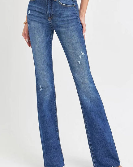 RISEN Full Size Distressed Mid Rise Flare Jeans Plus Size - THE AMERICAN BLUE