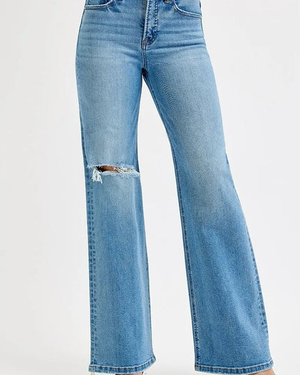 RISEN Full Size Distressed Wide Leg Jeans Plus Size - THE AMERICAN BLUE