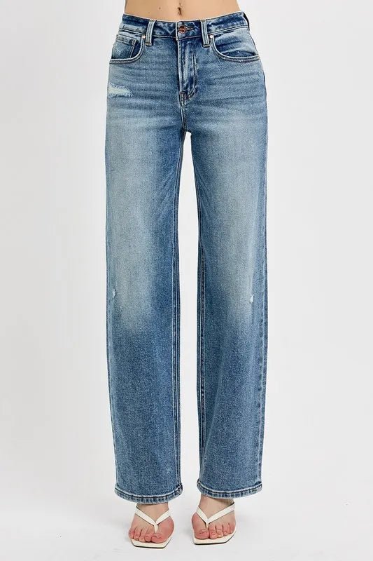 RISEN Full Size Distressed Wide Leg Jeans Plus Size - THE AMERICAN BLUE