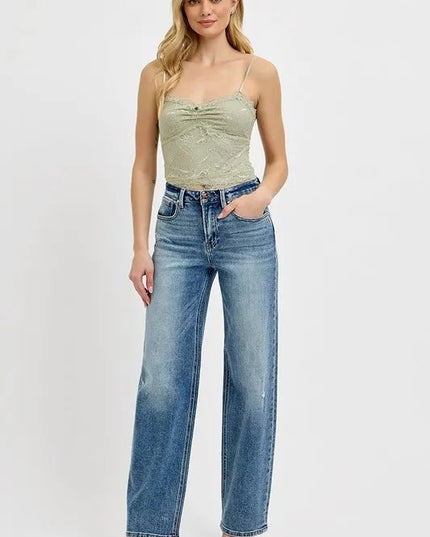 RISEN Full Size Distressed Wide Leg Jeans Plus Size - THE AMERICAN BLUE