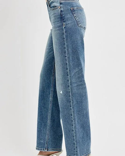RISEN Full Size Distressed Wide Leg Jeans Plus Size - THE AMERICAN BLUE