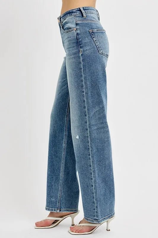 RISEN Full Size Distressed Wide Leg Jeans Plus Size - THE AMERICAN BLUE