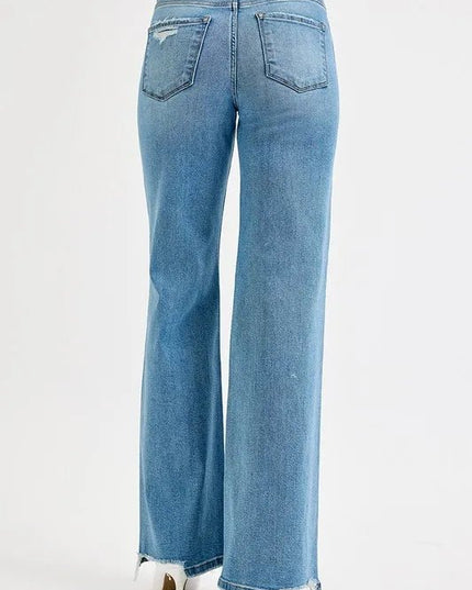RISEN Full Size Distressed Wide Leg Jeans Plus Size - THE AMERICAN BLUE