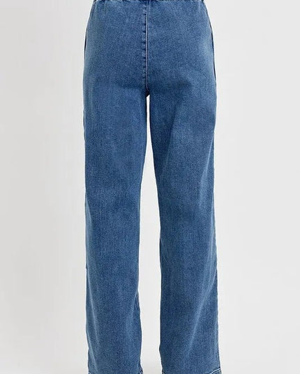 RISEN Full Size Elastic Waist Wide Leg Jeans Plus Size - THE AMERICAN BLUE