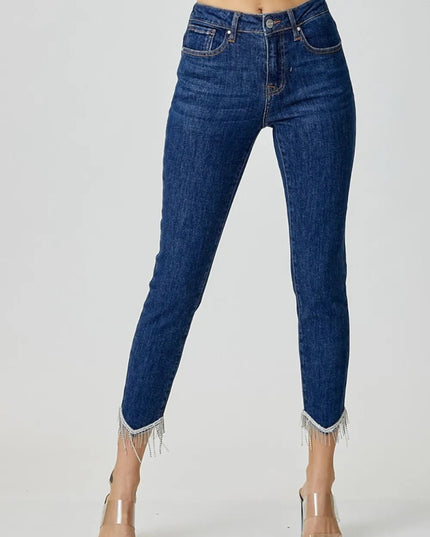 RISEN Full Size Embellished Mid Rise Crop Skinny Jeans - THE AMERICAN BLUE