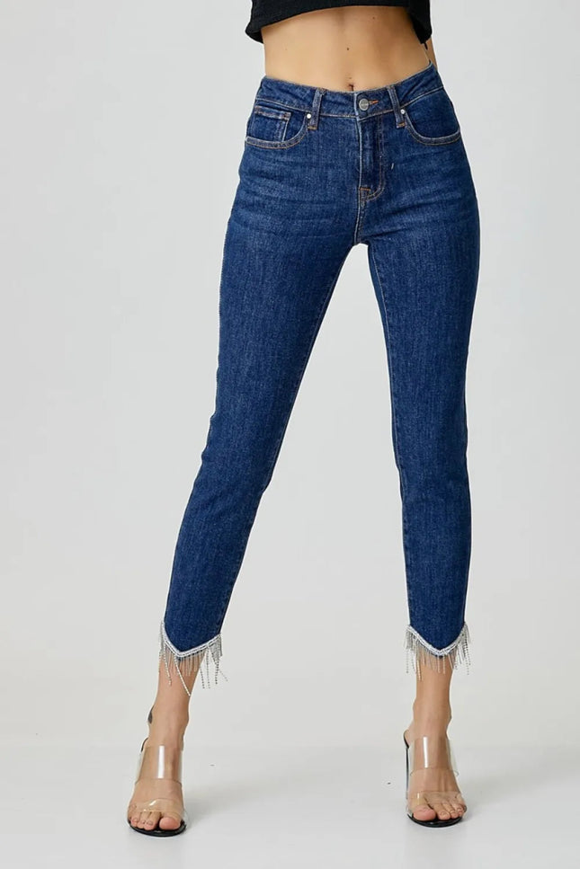 RISEN Full Size Embellished Mid Rise Crop Skinny Jeans - THE AMERICAN BLUE