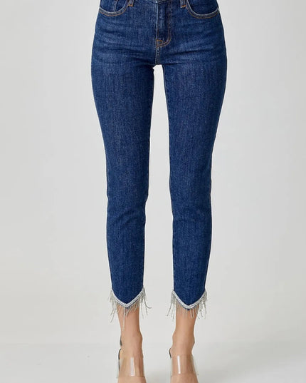 RISEN Full Size Embellished Mid Rise Crop Skinny Jeans - THE AMERICAN BLUE