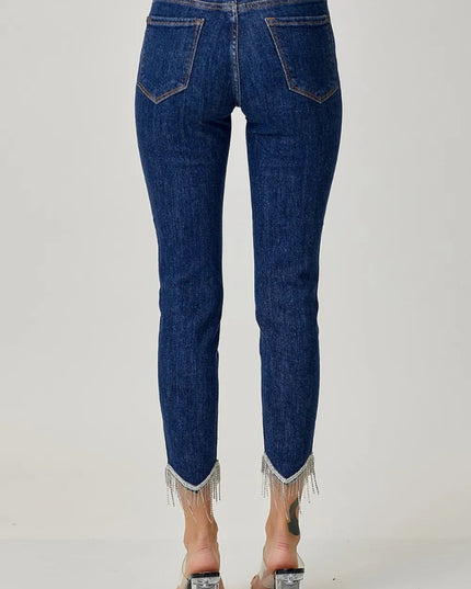 RISEN Full Size Embellished Mid Rise Crop Skinny Jeans - THE AMERICAN BLUE
