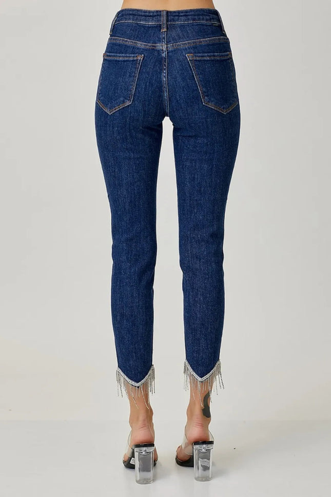 RISEN Full Size Embellished Mid Rise Crop Skinny Jeans - THE AMERICAN BLUE